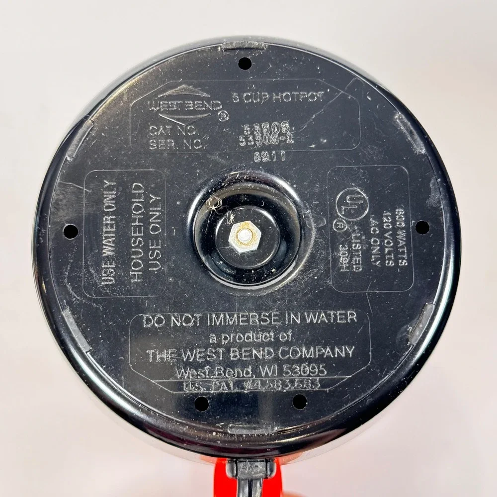 Vintage West Bend 5 Cup Electric Hot Pot Retro Red Black Model 53505 Works